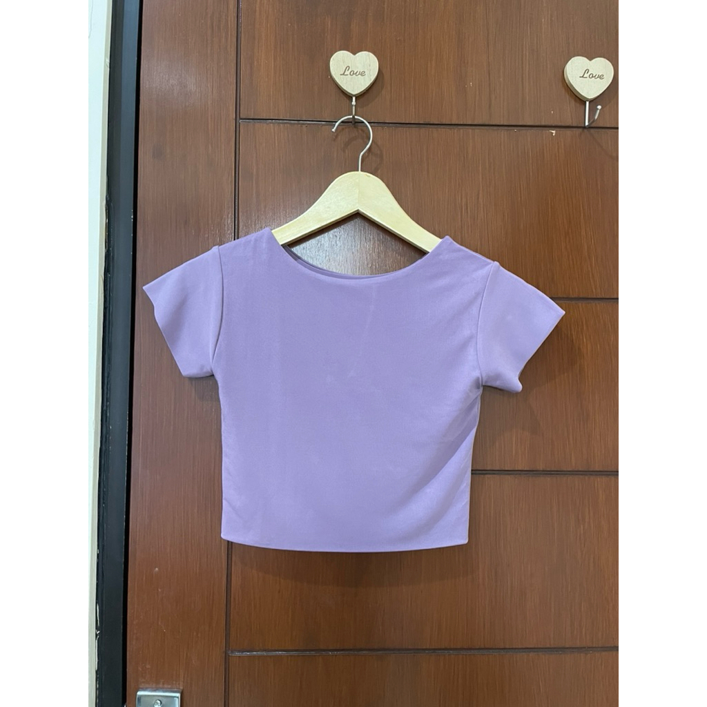 Baju atasan wanita croptop warna ungu soft lilac