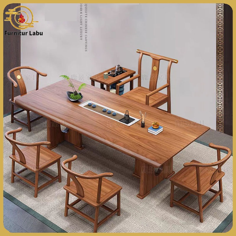 Meja Teh Cina Kayu Solid Diskon 50% Terbatas/Meja teh China / Meja pertemuan / Set lengkap meja teh 