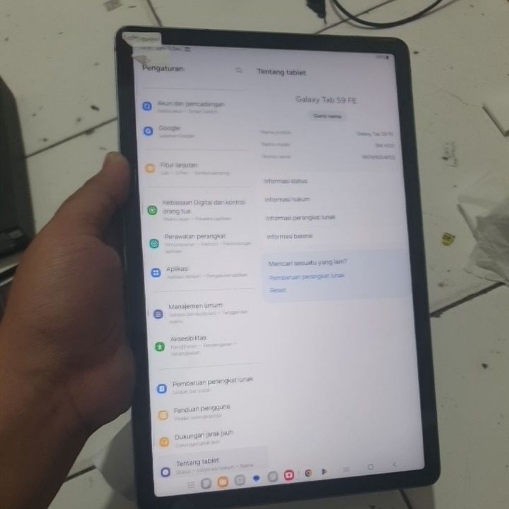 Samsung Galaxy Tab S9 Fe wifi 6/128 batangan Minus Body