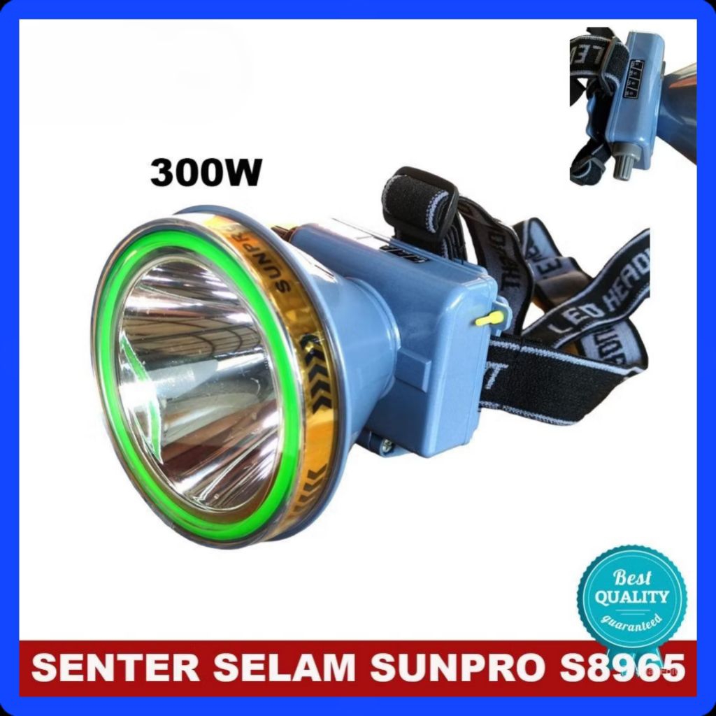 Senter Selam SUNPRO S8965 300W LED Headlamp / Senter Kepala Anti Air Waterproof Lampu Kuat Jarak Jau