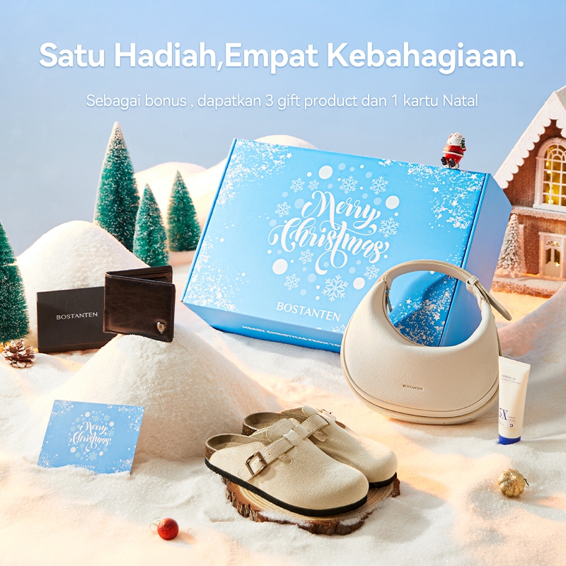 Bostanten Set Hadiah Dompet Pria Sepatu Wanita Tas Wanita Kotak Hadiah Edisi Terbatas Natal