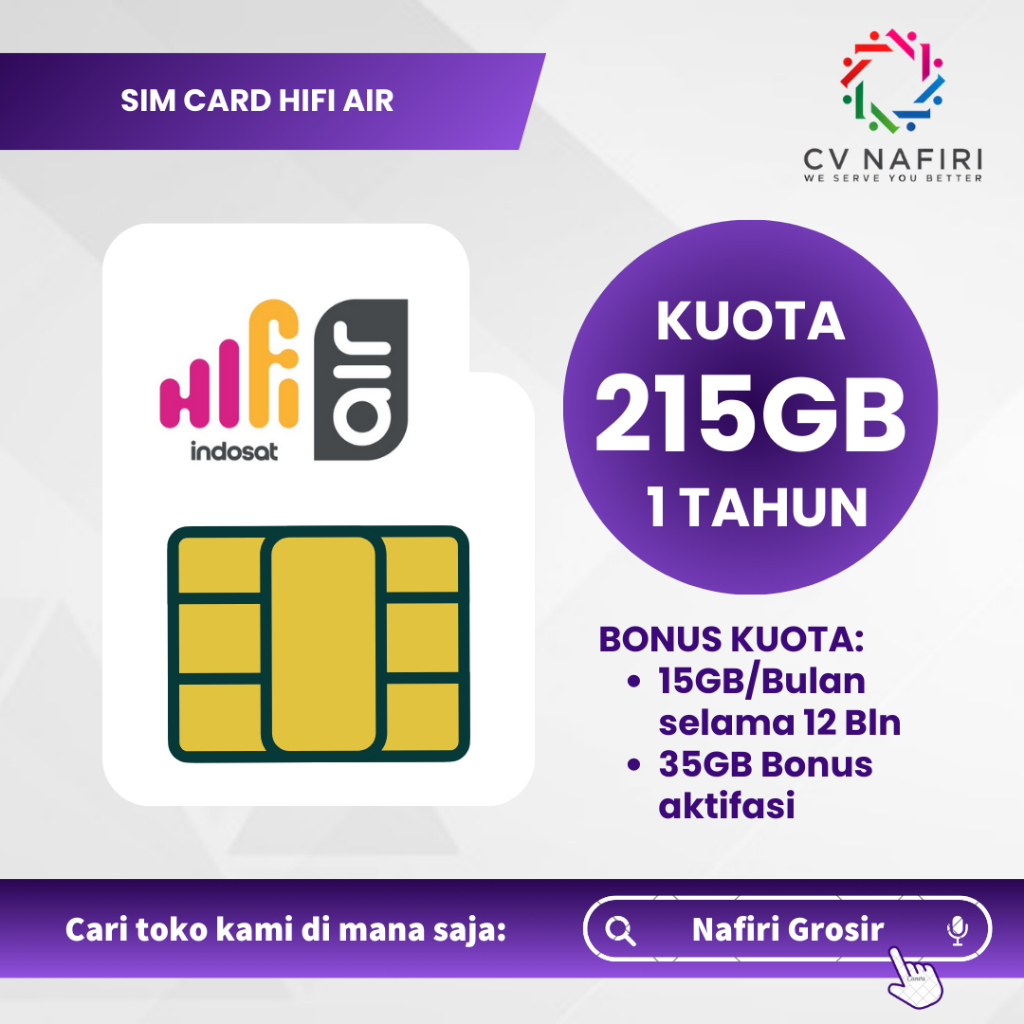 SIM CARD HIFI AIR 215GB KHUSUS MODEM KARTU TRI 12 BULAN