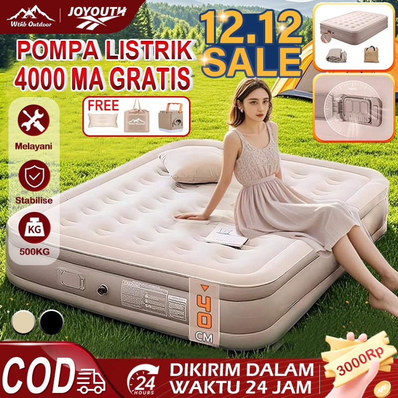 JOY kasur angin pompa otomatis outdoor Kasur pompa lipat kasur tiup Queen kasur angin camping perjal