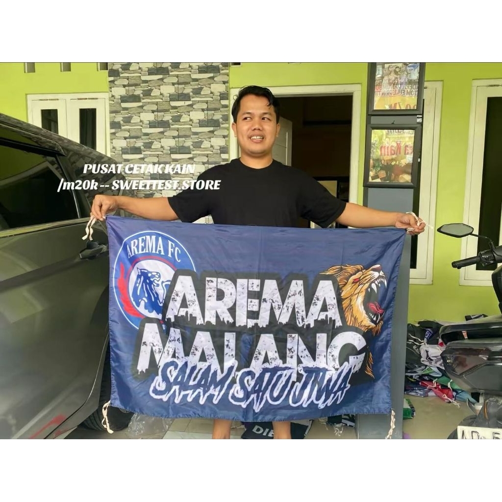 BERKUALITAS + BENDERA AREMA MALANG + GIANTFLAG AREMA MALANG + MINIFLAG AREMA MALANG + FLAG AREMA MAL