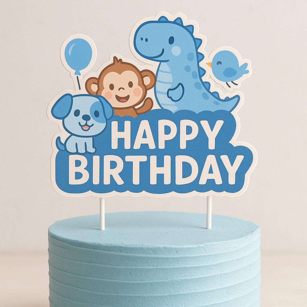 Topper Ulang Tahun Custom Anak Design Lucu Dengan Gambar Hewan Lucu Untuk Kue Ulang Tahun Anak