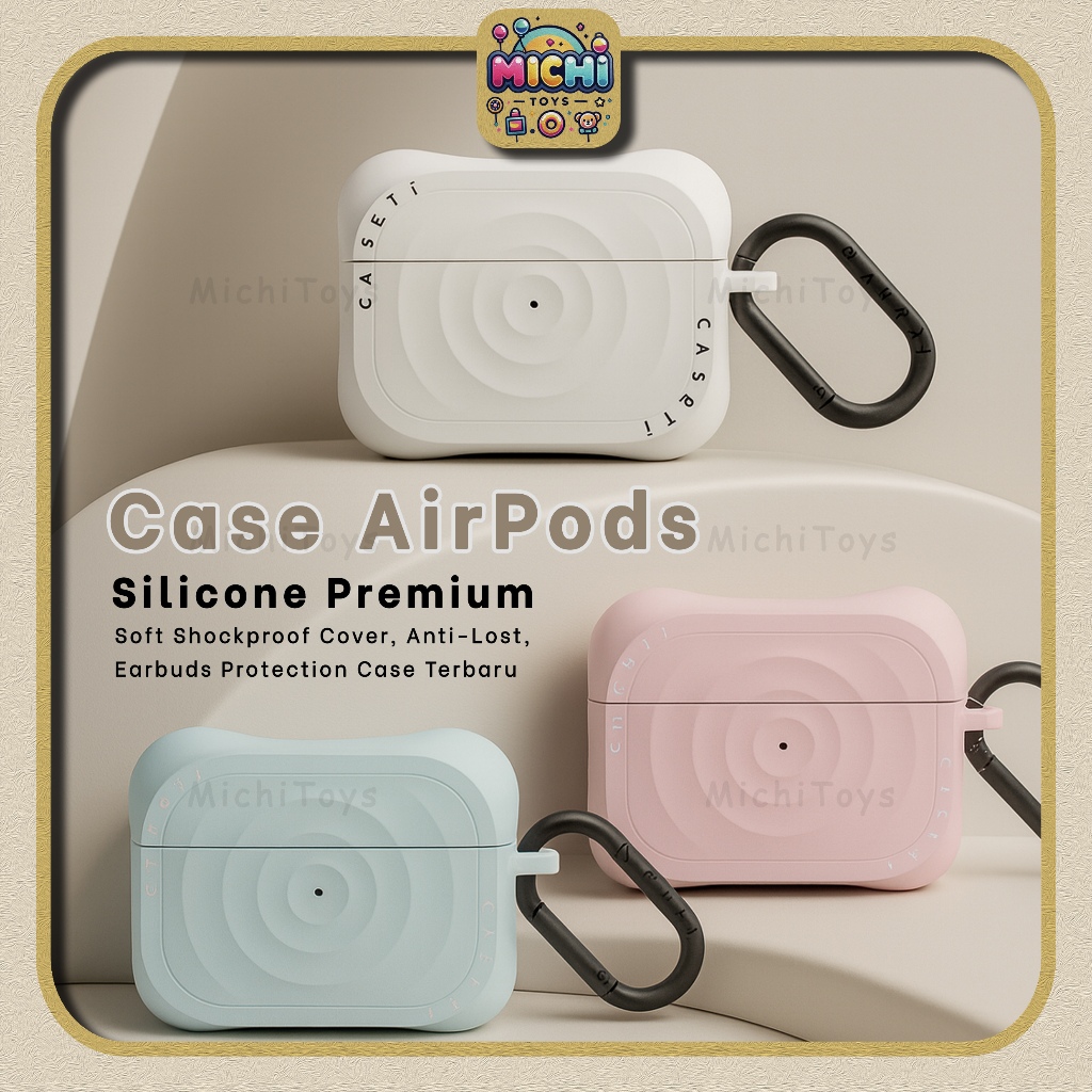 Case AirPods 4, Pro 3 & 2, AirPods 3 & 2 Premium – Soft Shockproof Cover, Anti-Lost (Mirip CASETIFY)