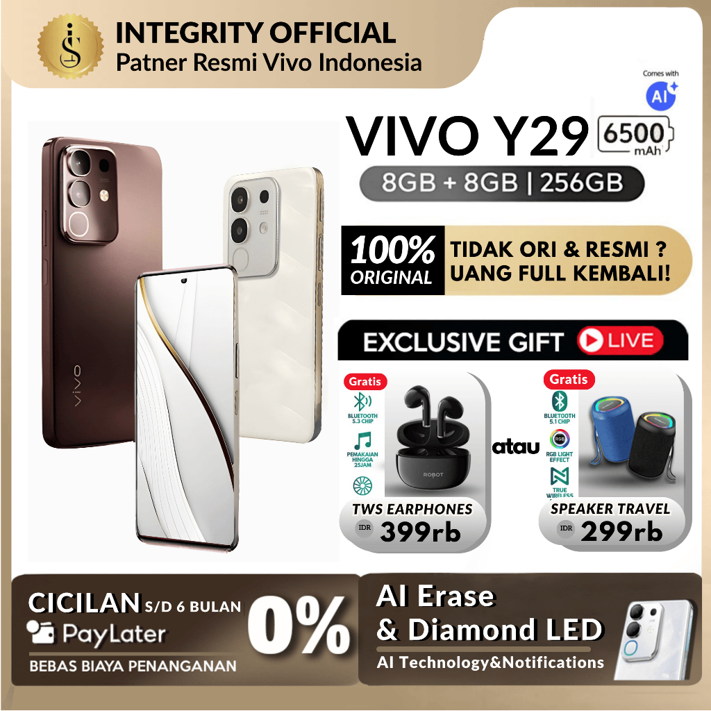 Vivo Y29 RAM 8+256GB NFC 100% Garansi Resmi Vivo Integrity Original Handphone Terbaru 2025
