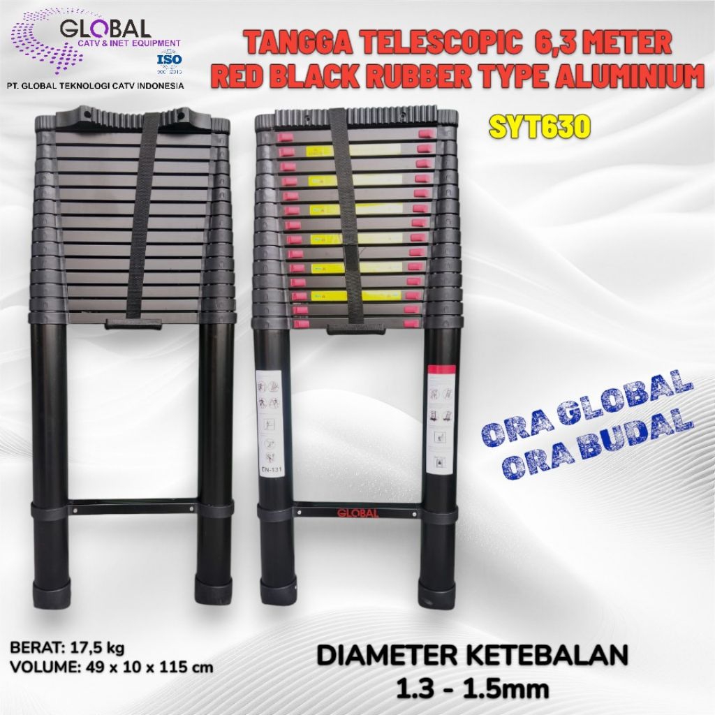 TANGGA TELESCOPIC 6.3 METER ALUMINIUM RED BLACK RUBBER