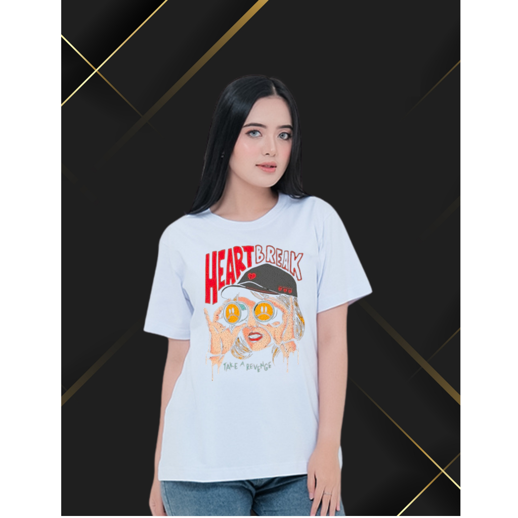 Kaos Wanita Motif HEART BREAK DTF Bahan HEART BREAK Halus & Lembut KATUN 24s