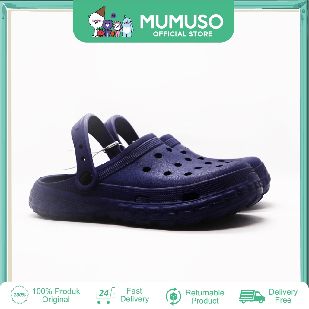 MUMUSO sepatu lubang pria sandal plastik Sandal Crocs(Biru Kelasi/40-41)
