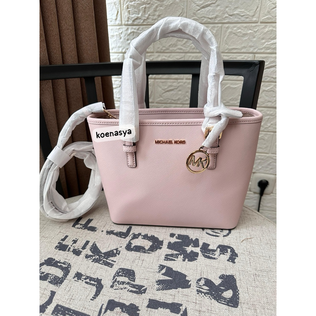 baru tas selempang original mk jet set xs travel tote zip hand/crossbody bag powder blush pink new (