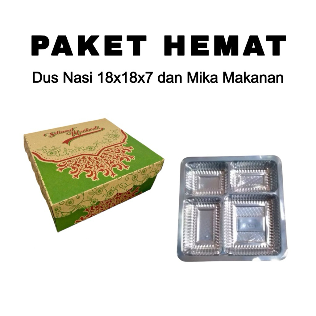 Dus Nasi/Dus Snack uk 18x18x7 dan Mika Makanan. Kardus Motif. Kardus Nasi.