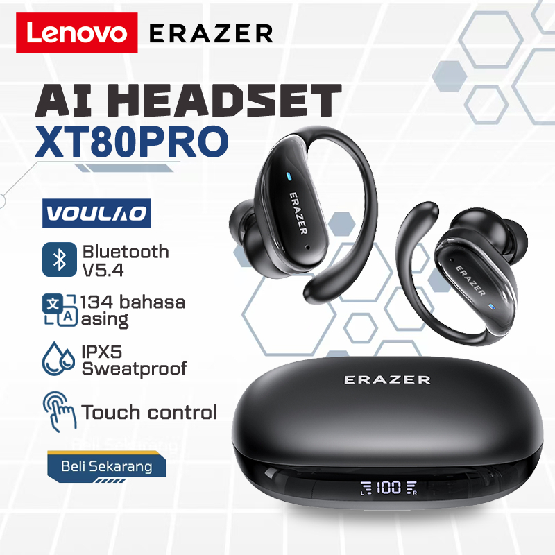 Lenovo ERAZER XT80PRO Original True Wireless Bluetooth V5.4 In-Ear TWS Headset terjemahan AI