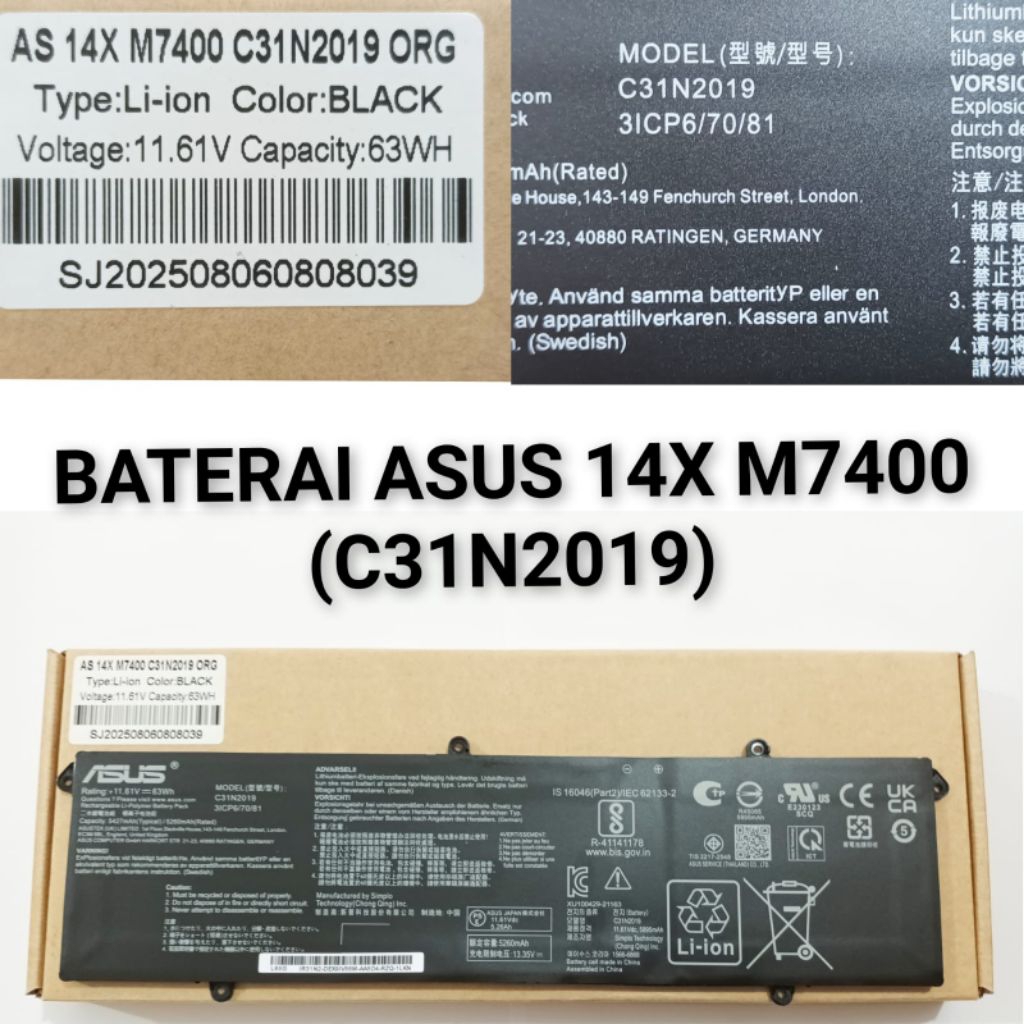 BATERAI ASUS PRO C31N2019 C31N2024 14X M7400 ORIGINAL