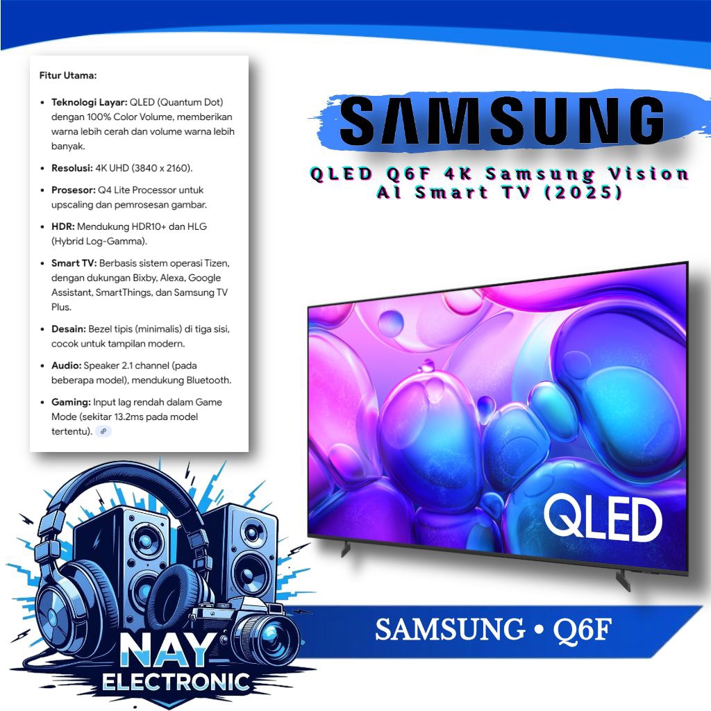 Samsung 55 QLED Q6F 4K Samsung 55Q6F Vision AI Smart TV (2025)