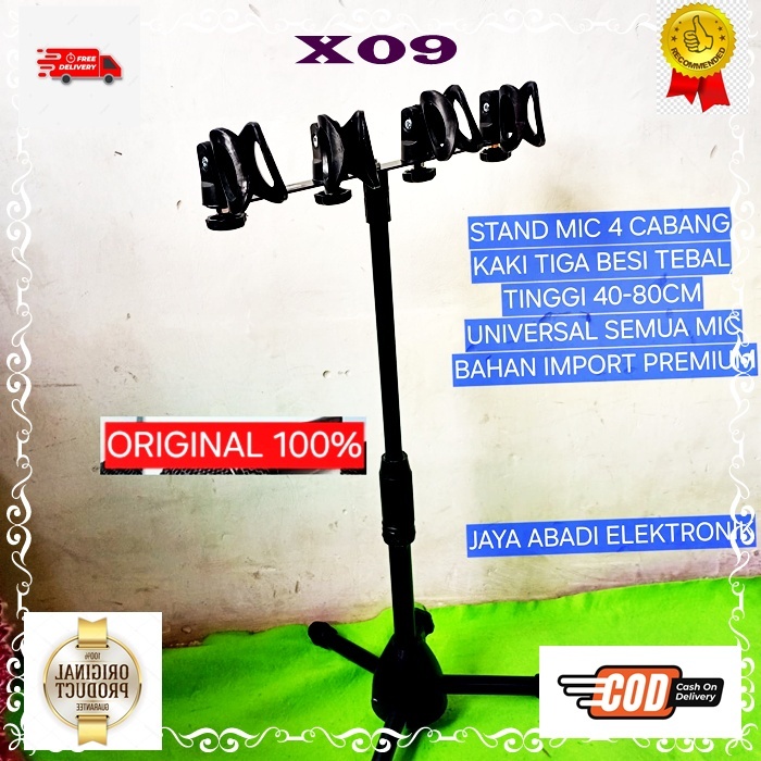 X09 STAND MIC 4 CABANG 4IN1 KAKI TIGA BESI TEBAL TINGGI 40 80 CM  UNIVERSAL SEMUA MIC MICROPH  ONE J