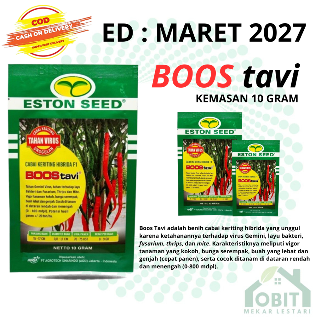ORIGINAL BOOS TAVI MARET 2027 Benih biji bibit Cabai cabe Keriting Hibrida Anti Virus Bostavi Boosta