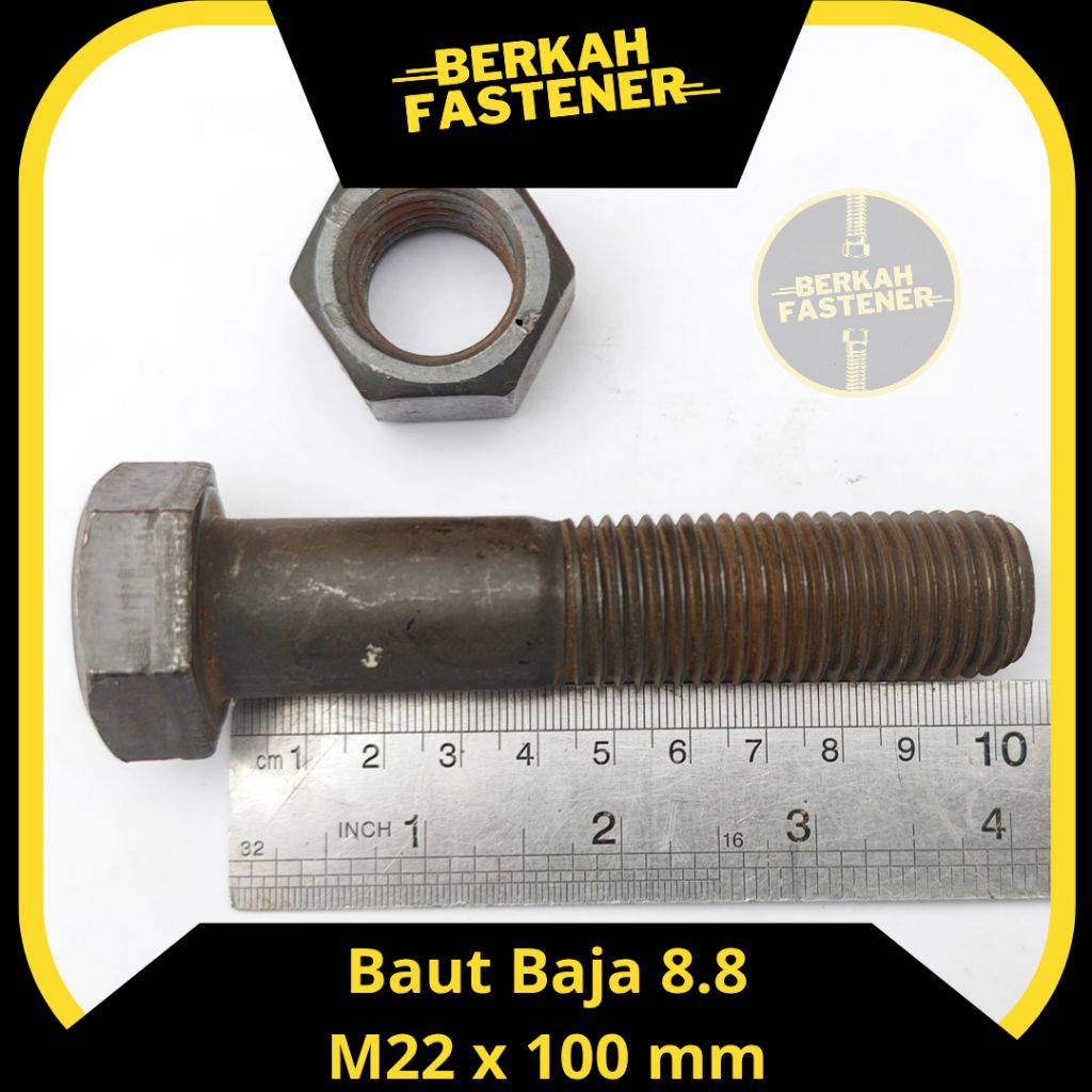 Baut Mur Baja 8.8 M22 x 100 mm Kunci 32
