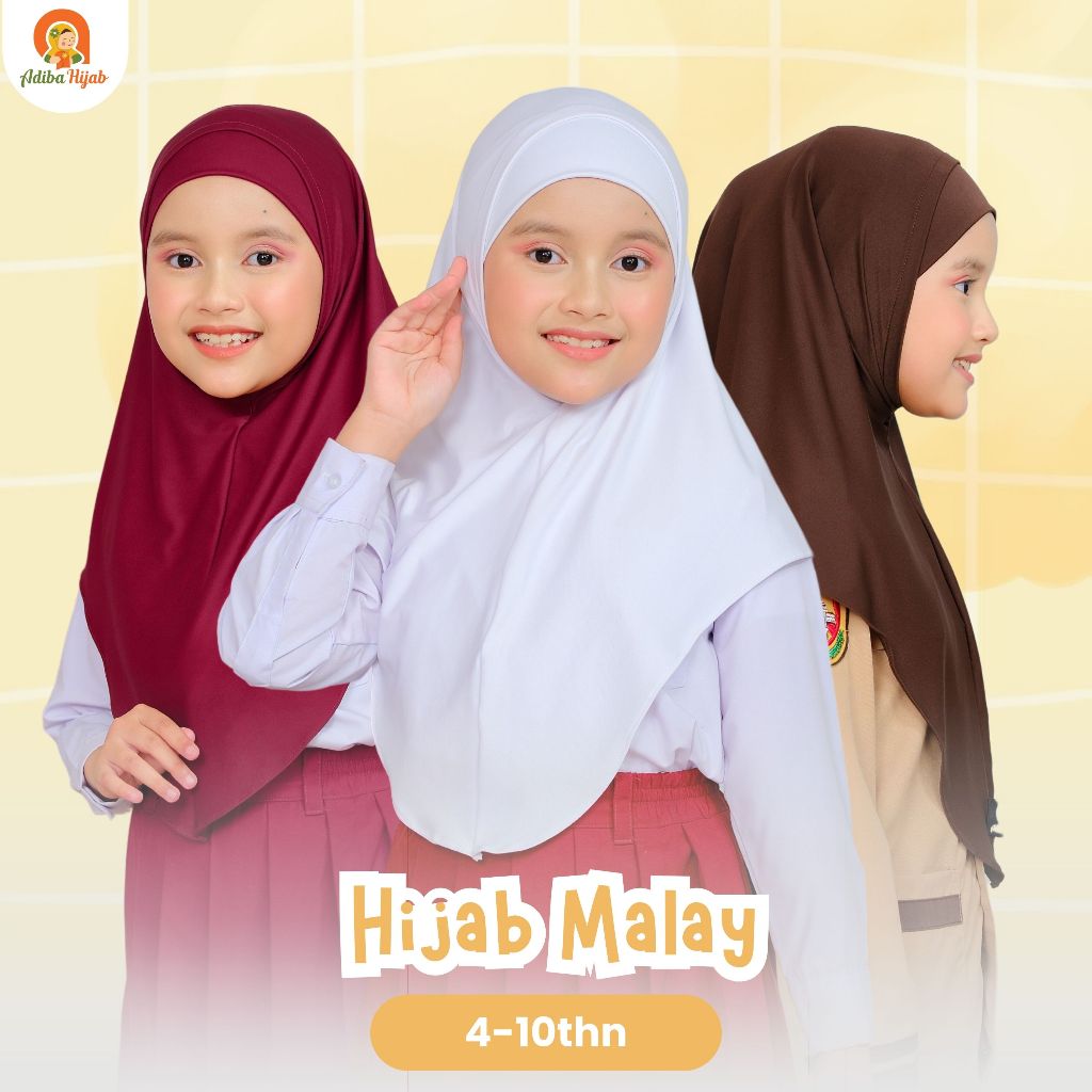 ADIBA HIJAB - Kerudung Anak Instan Malay Jersey Baloon Sekolah Putih