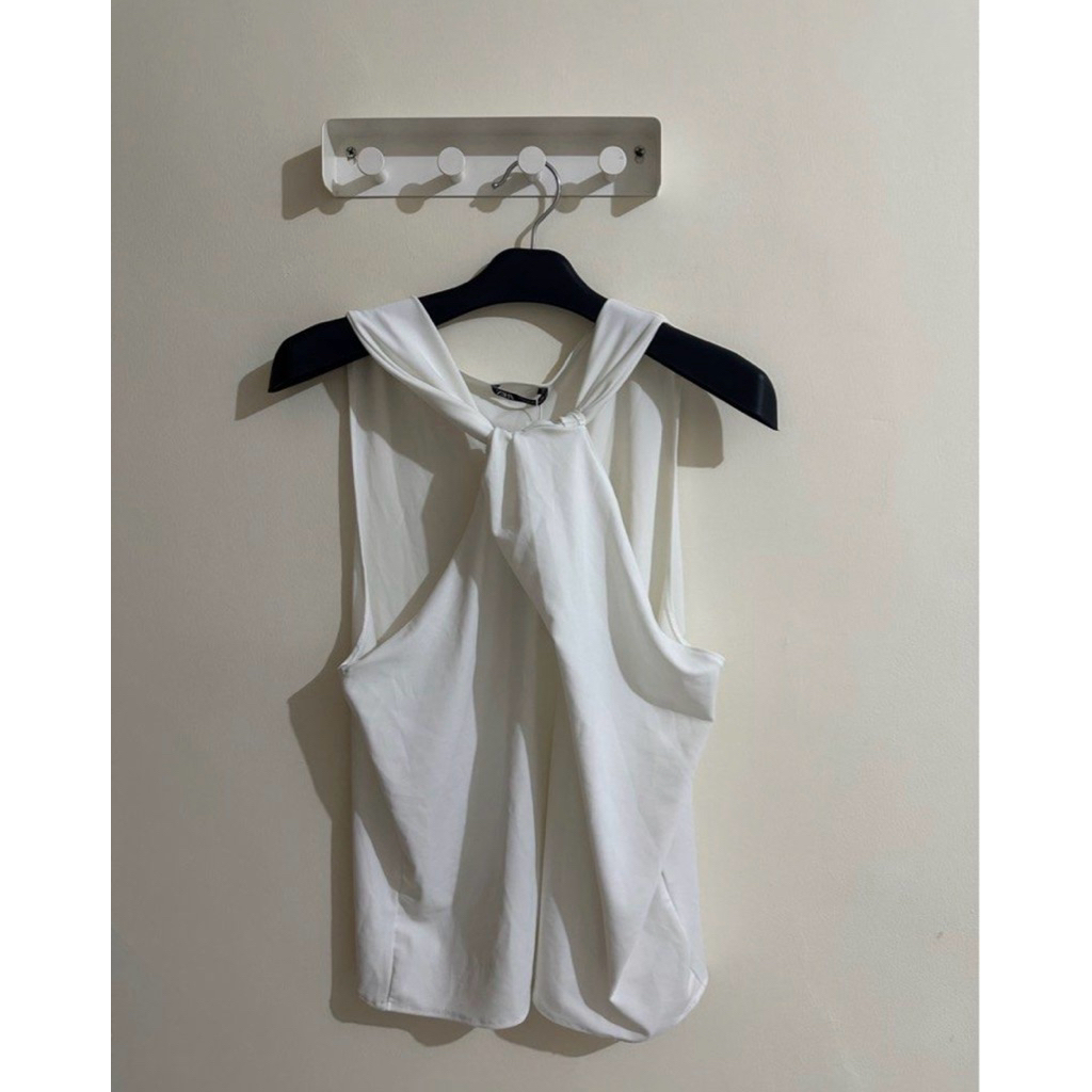 Zara White Halter Tank Halter Neck Top Basic Tank