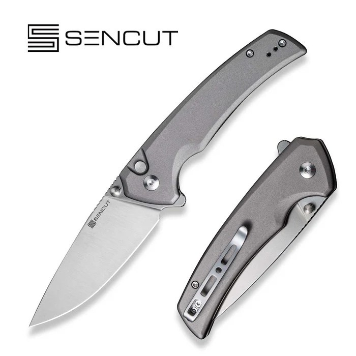 SENCUT Serene Flipper & Button Lock & Thumb Stud Knife Aluminum Handle (3.48" D2 Blade) S21022B-3