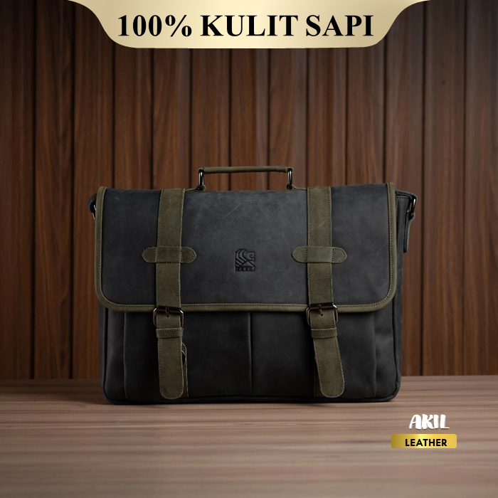Tas Laptop Kerja Selempang Pria Kulit Sapi Asli 100% Original 15 Inch Waterproof HLSNK Leather Bag