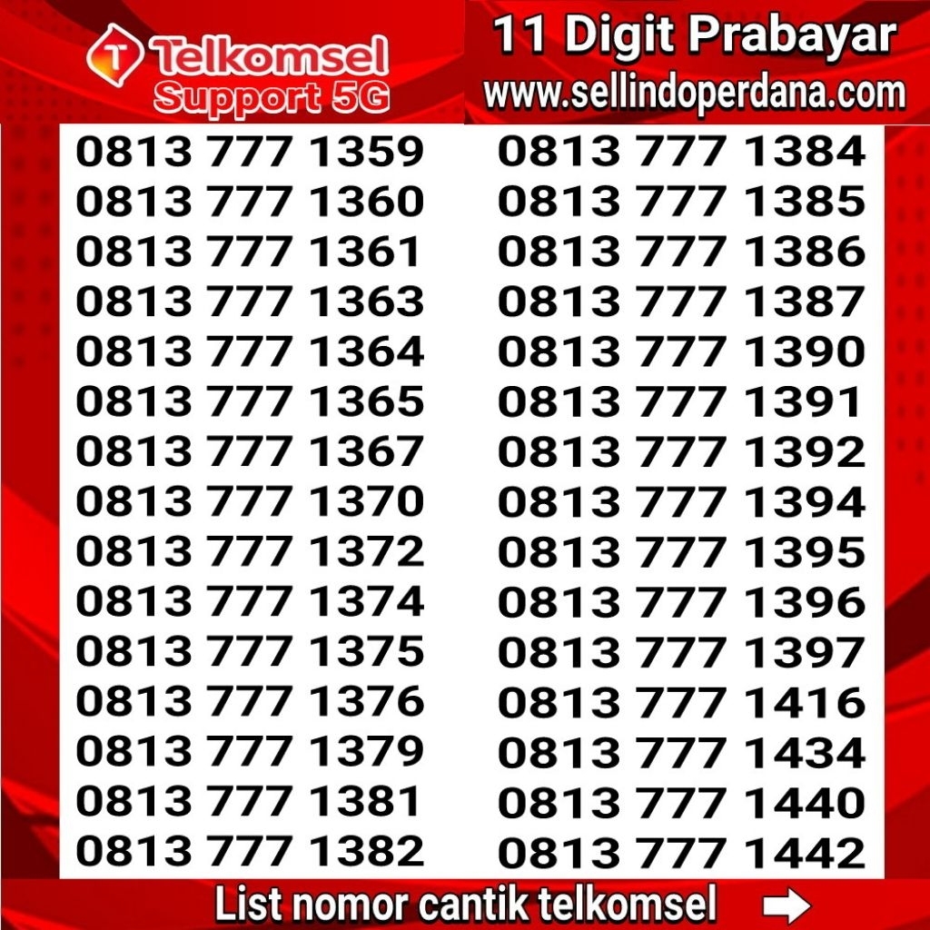 Nomor cantik simpati hoki 11 digit 4G/5G bonus kuota 3gb sp