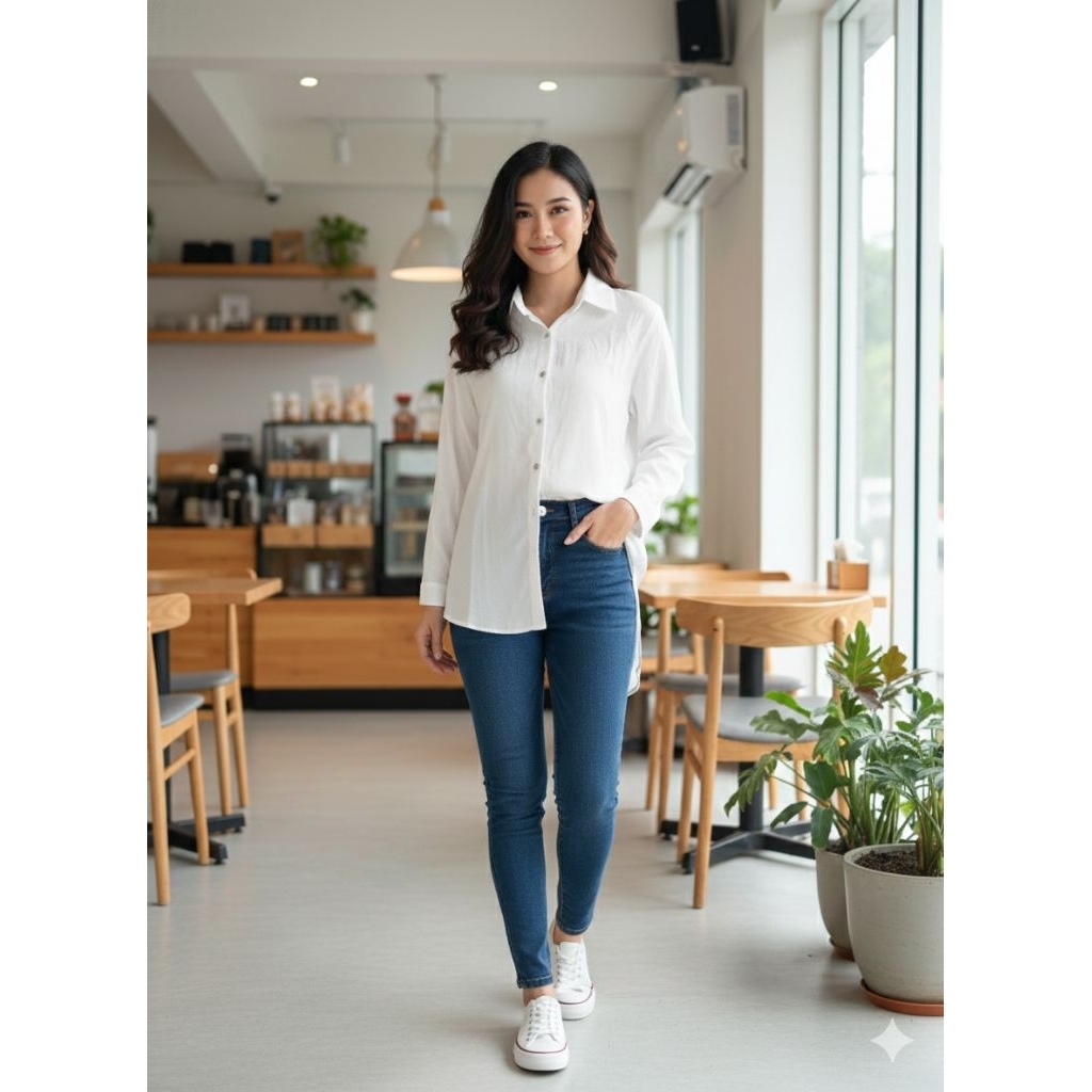 [READY STOCK] KEMEJA BLOUSE WANITA WARNA PUTIH BAHAN KATUN