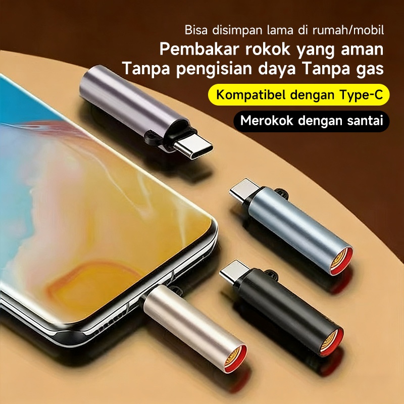 Type-C Coklat Electronic Cigarette Lighter Portable Model With Hanging Strap Pemantik Rokok Ponsel O