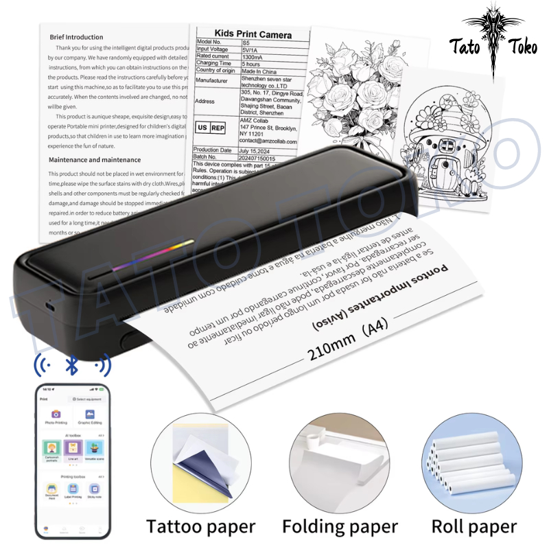 X9 Mesin Cetak Portable untuk Tattoo Printer Tattoo Mini A4 Portabel dengan Bluetooth, Tanpa Tinta, 