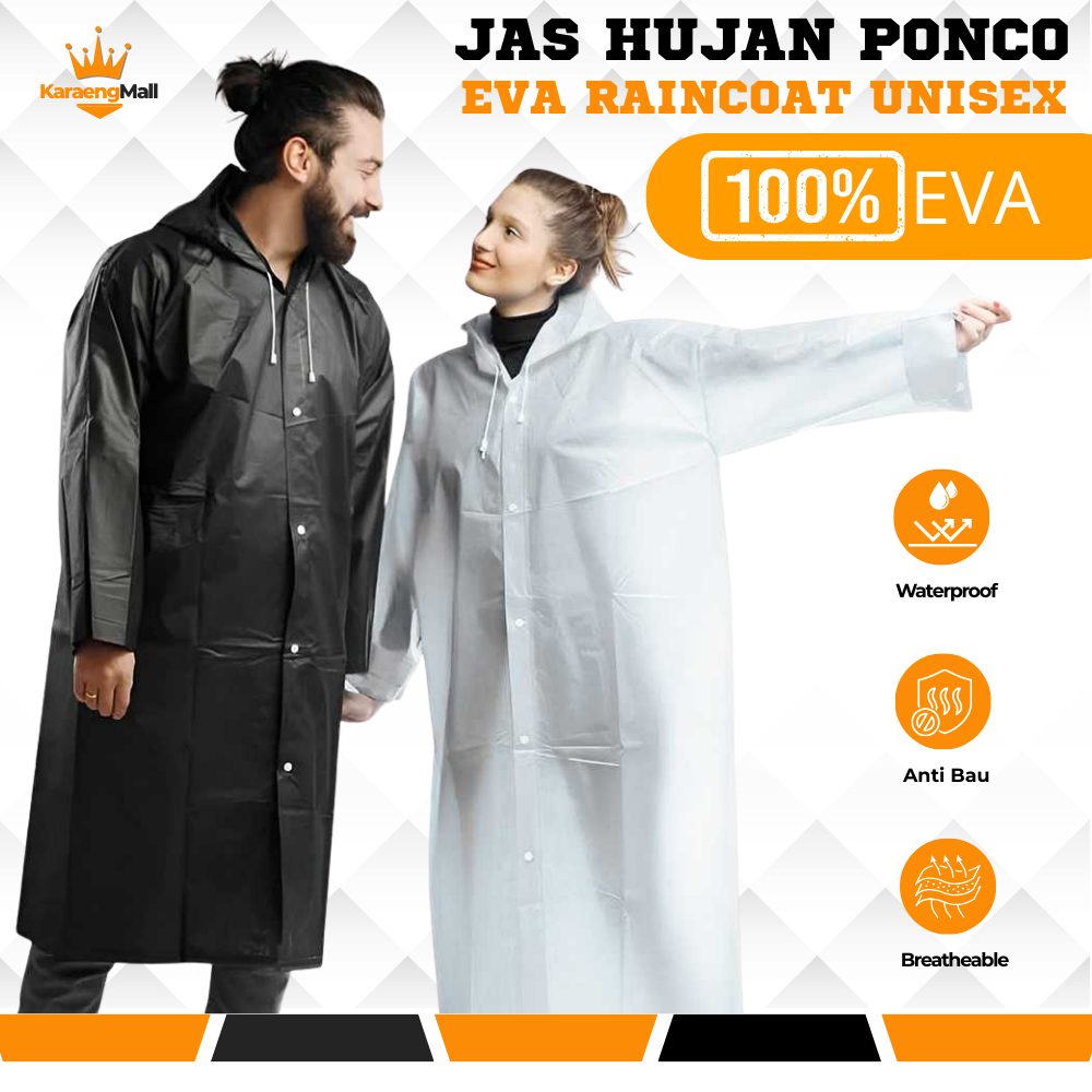 Jas Hujan Eva Raincoat Korea Motor Unisex Lengan Panjang Terusan Model Dress Jubah Hoodie Waterproof