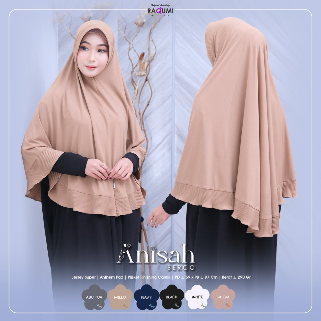 Anisah Bergo Jilbab Original Raqumi Hijab Wanita Jilbab Jersey Supe Hijab Anthem pad Hijab Plisket A