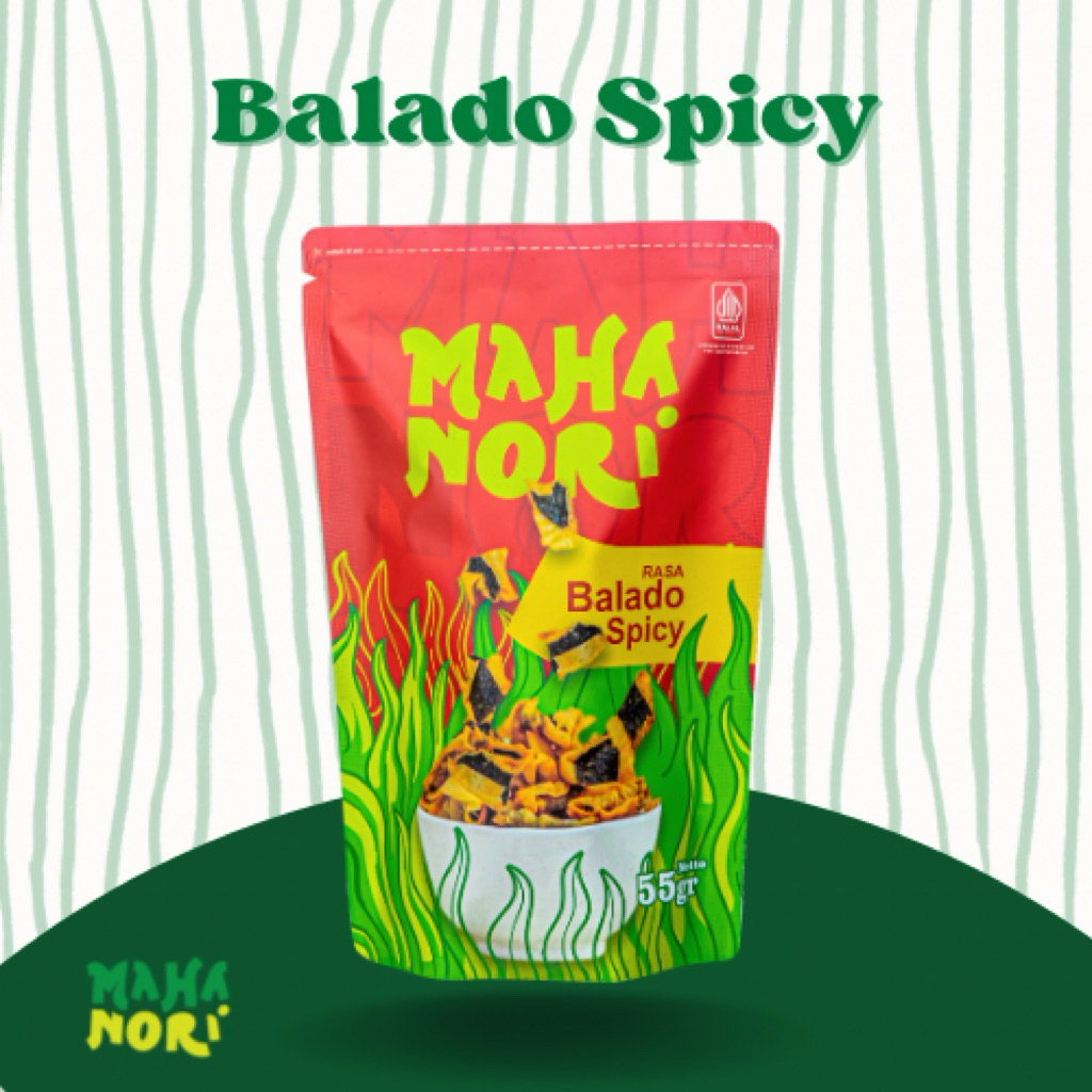 MAHANORI varian Rasa Balado Spicy atau pedas Keripik Rumput Laut berbahan dasar Nori Sushi yang bers