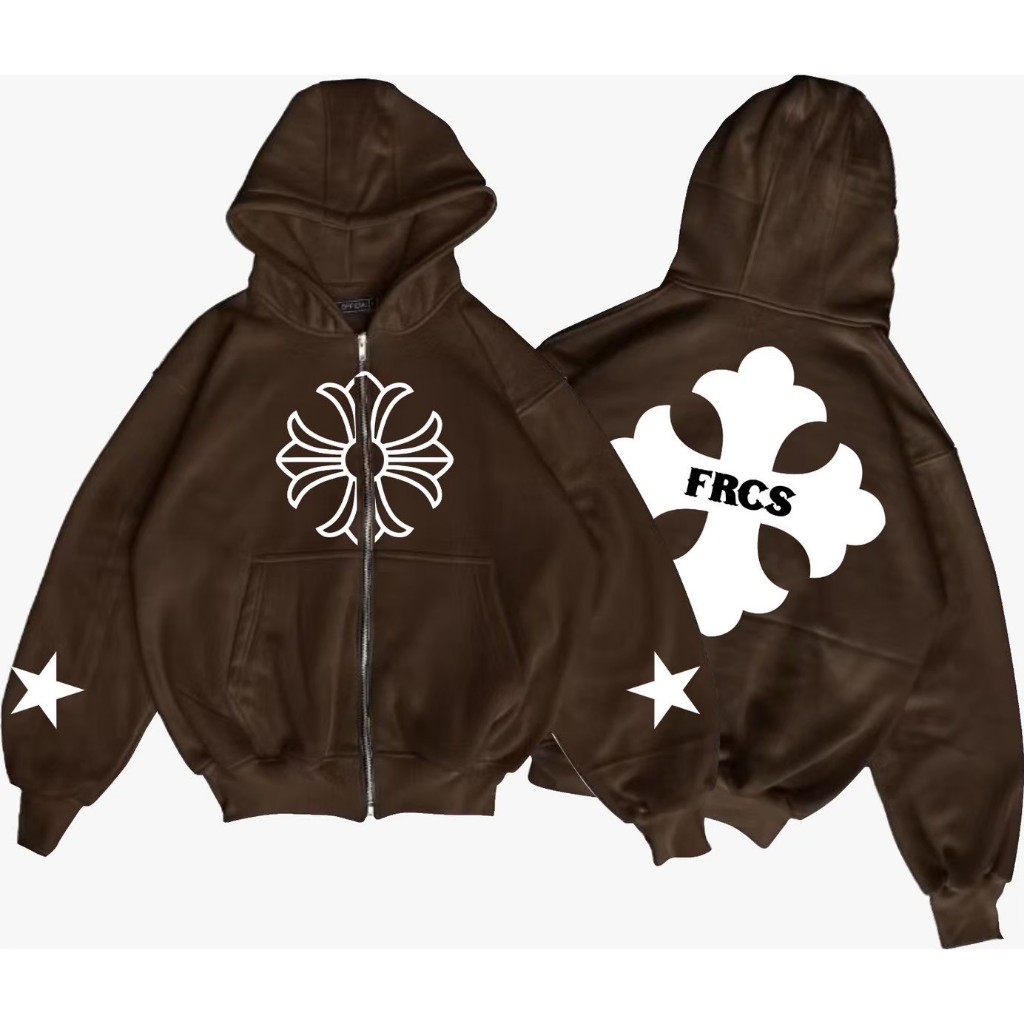 Hoodie Boxy Zipper Brown FRCS StarCross Basic - Jaket Coklat Sleting Skena Boxy Oversize Terbaru Pri