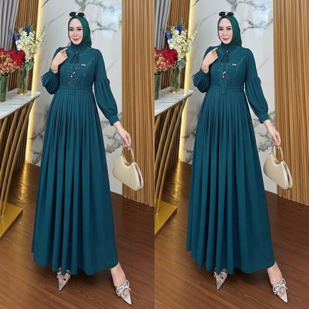 DISKON BRANDMALL Gamis Wanita Premium Hardela Dress Matt Ceruty Babydoll Emerald Blue