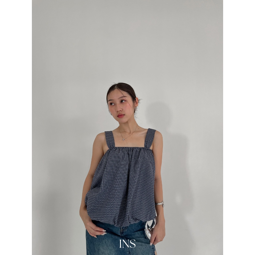 [WEARING INS] Seren Top - Atasan Balon Wanita Tanpa Lengan - Motif Kotak-Kotak Cute And Stylish