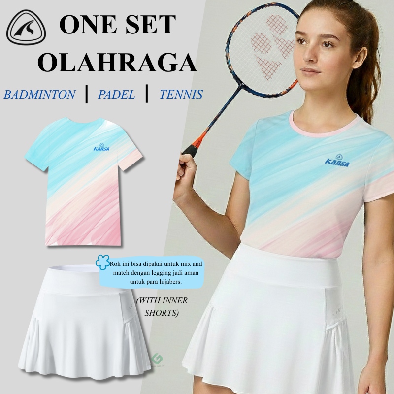 Pakaian Olahraga Wanita KANSA Kaos Olahraga UPF50+ Rok Padel Dalaman Bahan Spandek Polyester Premium