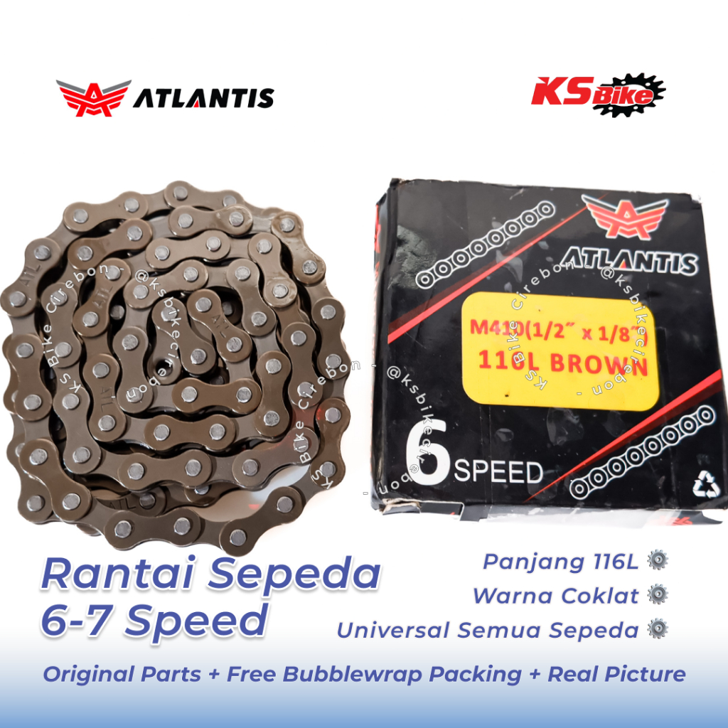 Rantai Sepeda Atlantis Brown 1 6 7 Speed Rantai Single Speed BMX Fixie Mini CTB MTB City Bike Rantai