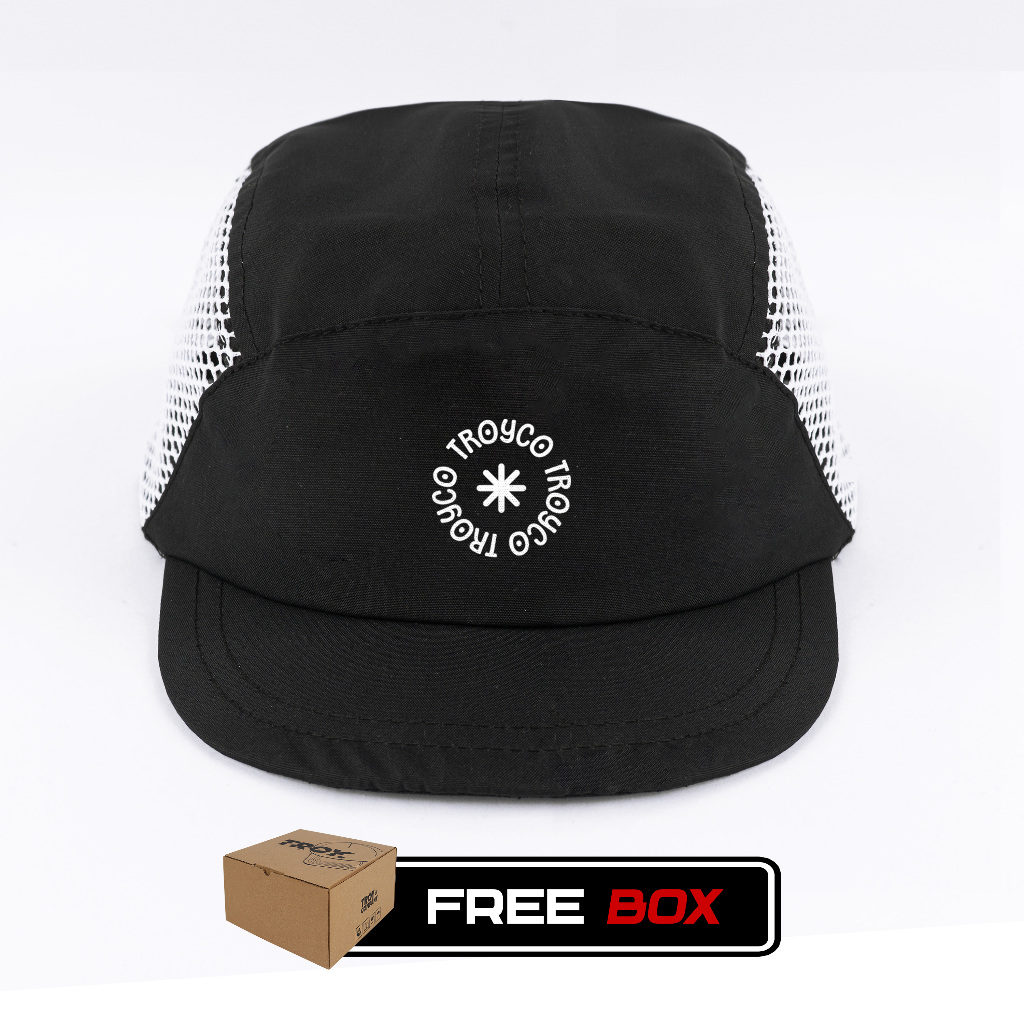 [Free Box] Troy Company Active Cap Cycling Cap Black White Midstar - Topi Outdoor Topi Lari Topi Sepeda Hitam Putih ACD 3467