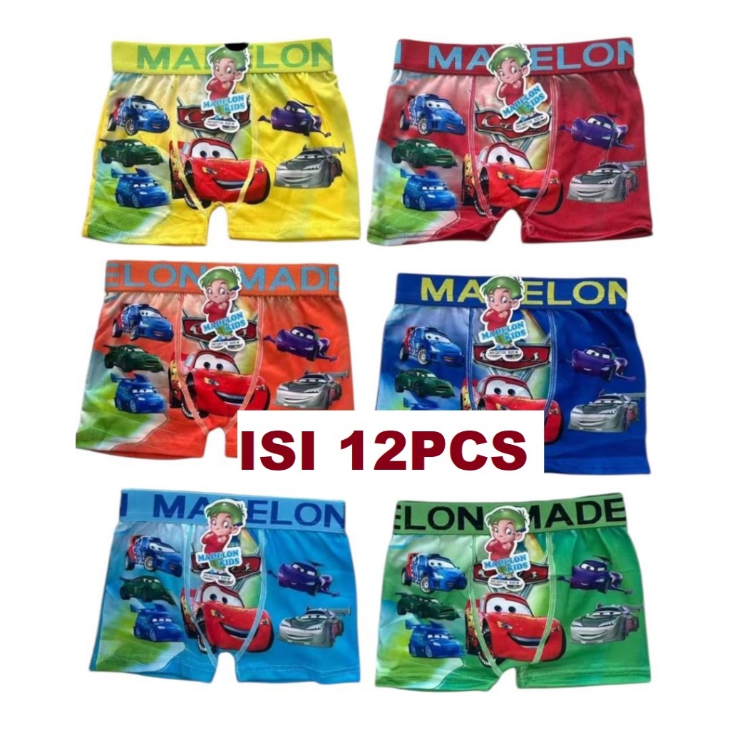 12pcs Boxer Anak Cowok MADELON Karet Pinggang - Dalaman Segiempat Laki-laki Bahan Katun Nyaman Dipak