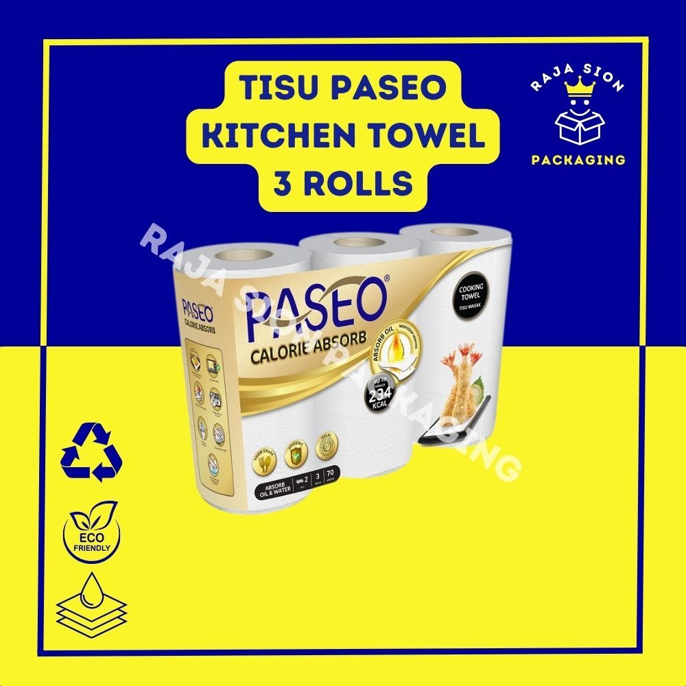 Tisu PASEO Kitchen Towel 3 ROLLS / 70 Sheets / Tisu Dapur / Tisu Minyak / Tisu Goreng