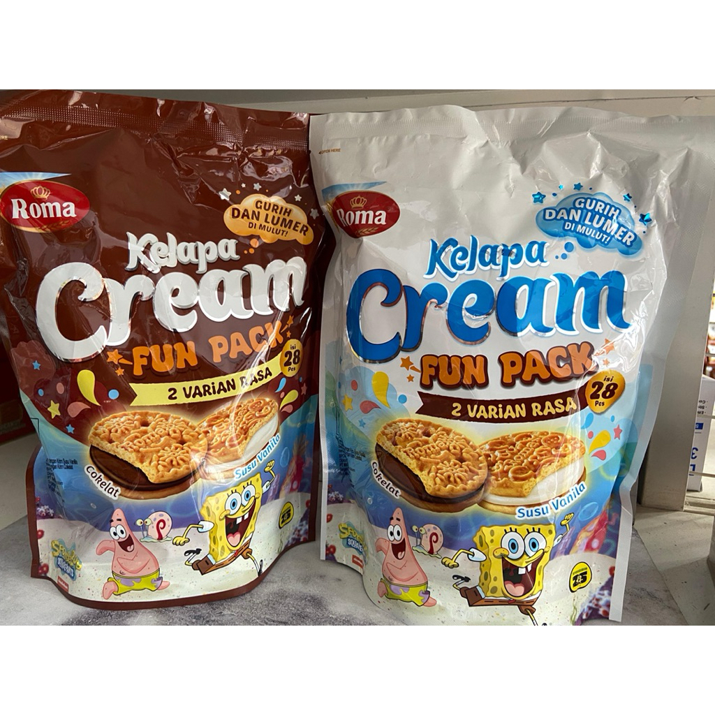 ROMA KELAPA CREAM FUN PACK 2 VARIAN RASA COKLAT VANILA  ISI 28 PCS-Biskuit Krim Coklat Vanila/Biskui