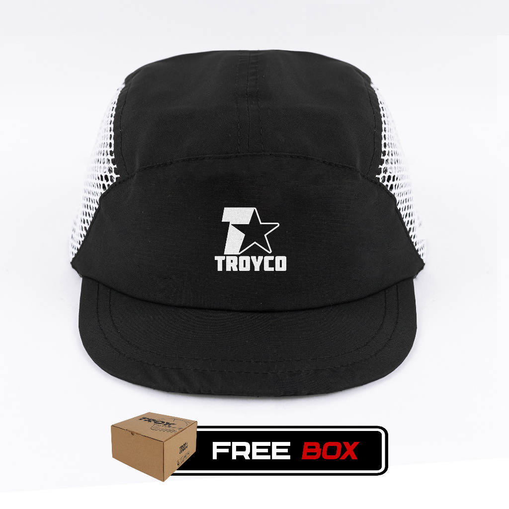 [Free Box] Troy Company Active Cap Cycling Cap Black White Starco - Topi Outdoor Topi Lari Topi Sepeda Hitam Putih ACD 3470