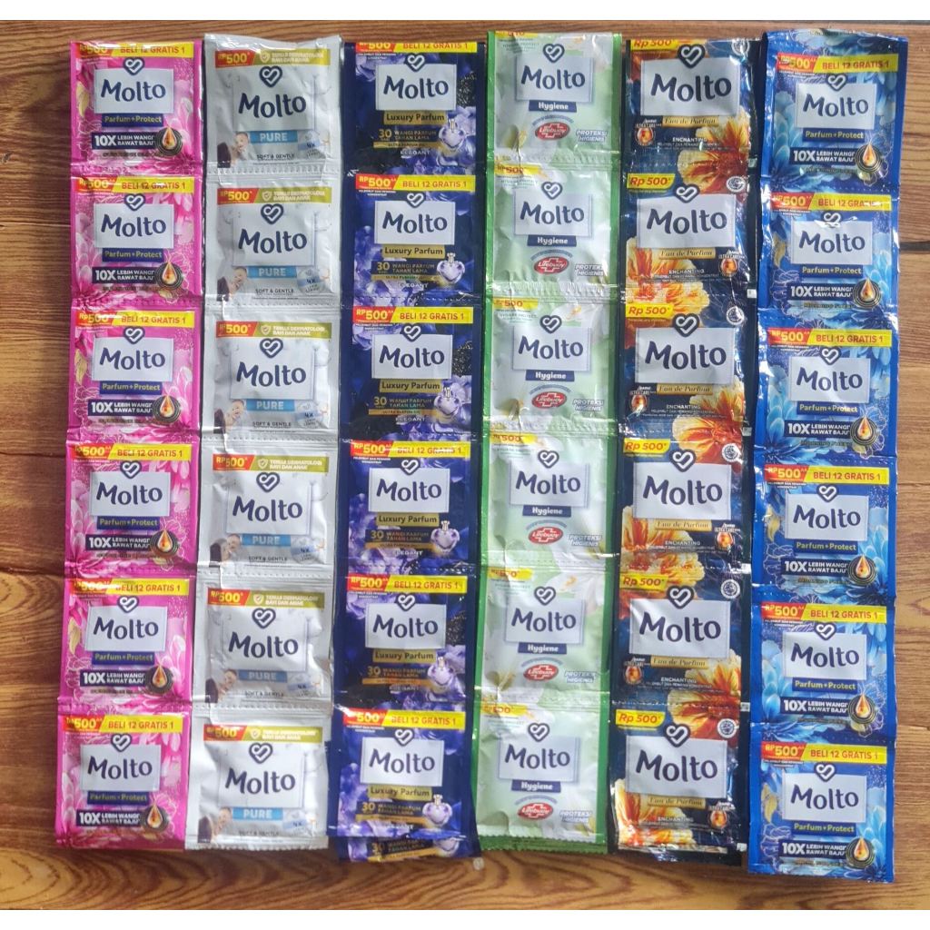 MOLTO SACHET 52 Pcs / MOLTO PEWANGI SACHET 500 AN / MOLTO PEWANGI dan PELEMBUT PAKAIAN
