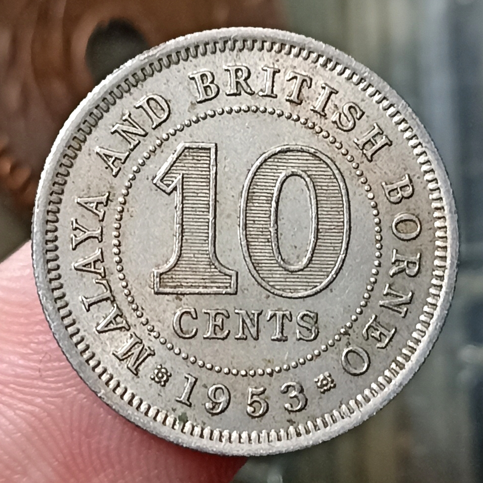 Koin Kuno Asing Malaya and British Borneo (British Malaysia) 10 Cents - Elizabeth II Tahun 1953