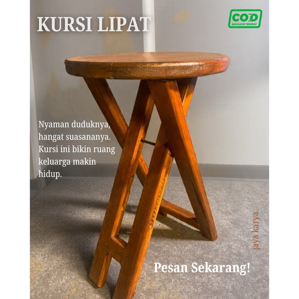 Kursi Dingklik Bulat Jongkok Lipat Portable kayu estetik kekinian kuat bahan kayu jati asli