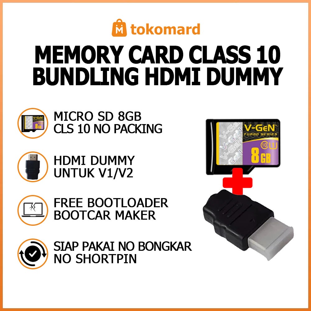 Bundling Memory Card V-GeN Original Micro SD 8GB Class 10 dan HDMI Dummy untuk Flash STB V1/V2