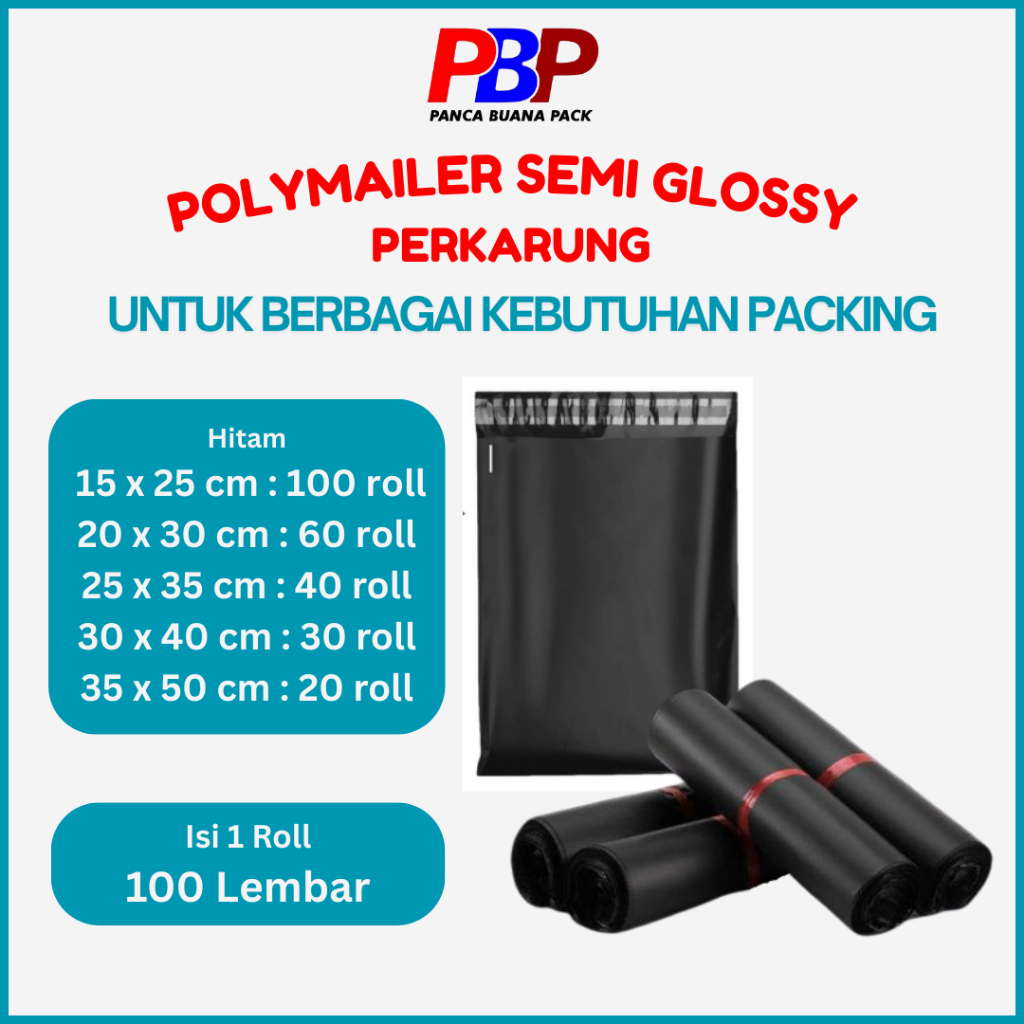 Plastik Packing Polymailer Hitam 1 Karung / Bal Semi Glossy