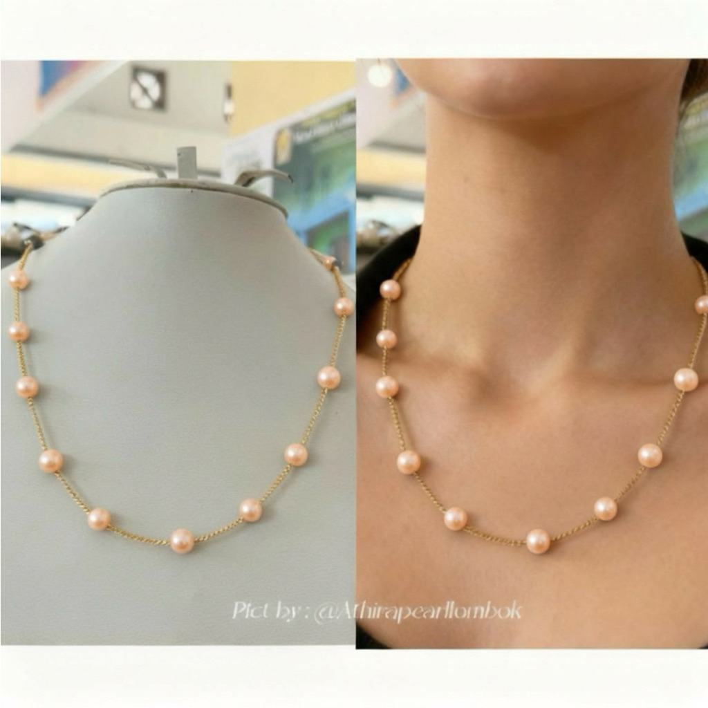 kalung lapis emas mutiara air tawar asli lombok bersertifikat Kalung pesta Kalung liontin mutiara Pe