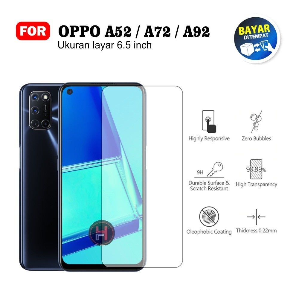 Tempered Glass Oppo A52 A72 A92 2020 Oppo A53 6.5 inch Screen Protector Anti Gores Kaca Pelindung La